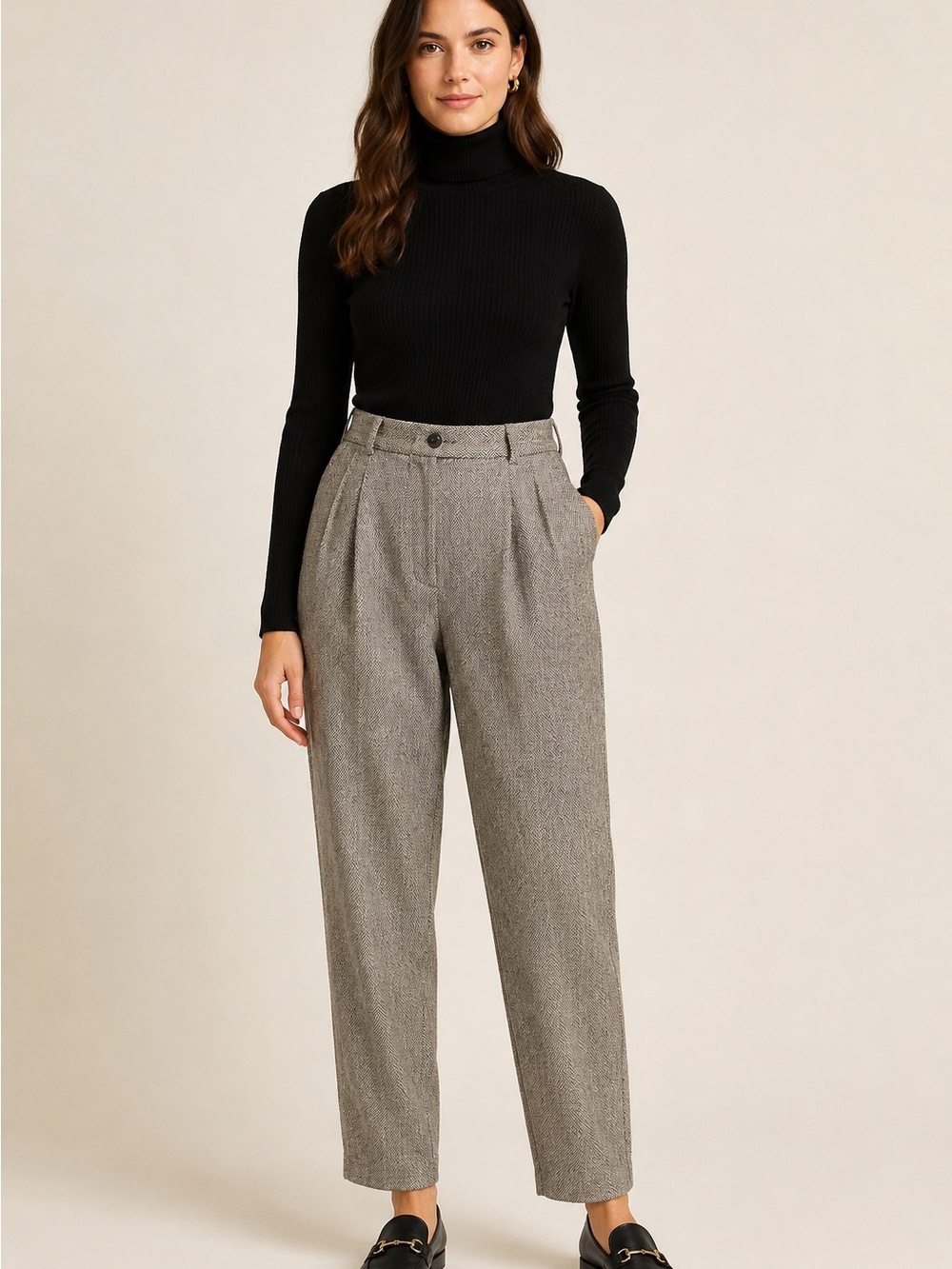 Vintage Talbots Wool Herringbone Pleated High Rise Trousers Pants Size 10